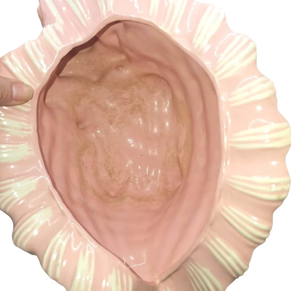 Vintage Atlantic Mold Pink Conch Shell Planter Ceramic 1970s Coastal Decor